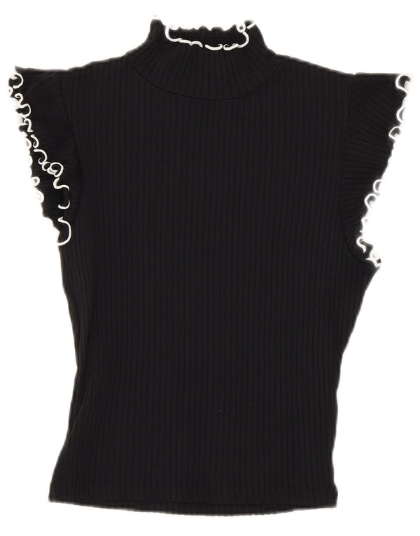 Zara Femme Crop Blouse Top UK 8 Small Noir Polyamide