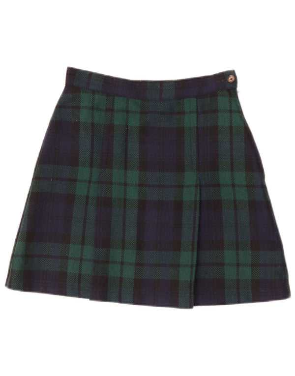 Benetton Mini-jupe Femme IT 40 Small W26 Vert Plaid Acrylique