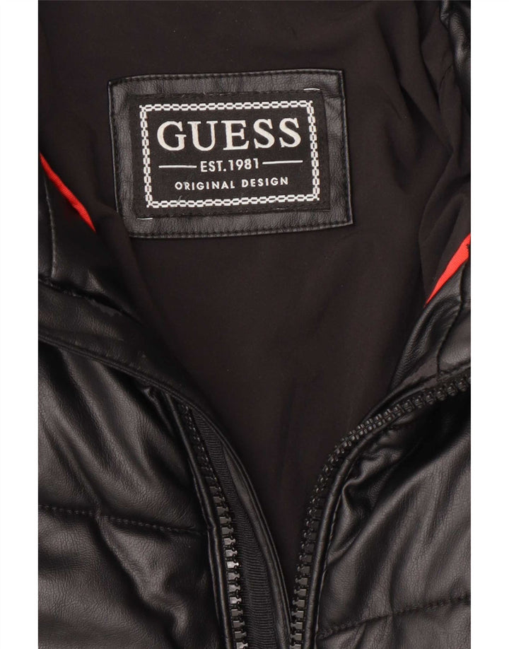 Guess Veste matelassée en simili cuir pour homme EU 48 Medium Noir Polyuréthane
