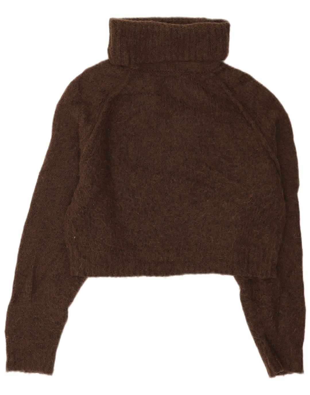 Zara Pull court à col roulé pour femme UK 14 Marron moyen Polyester