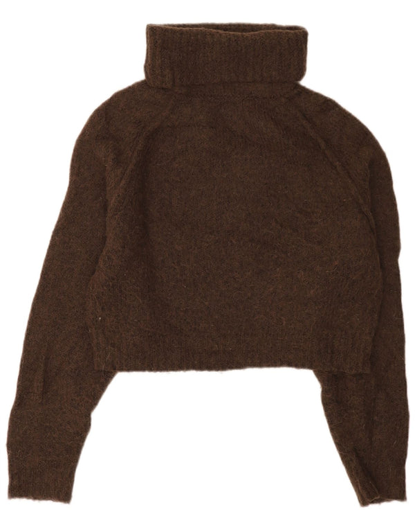 Zara Pull court à col roulé pour femme UK 14 Marron moyen Polyester