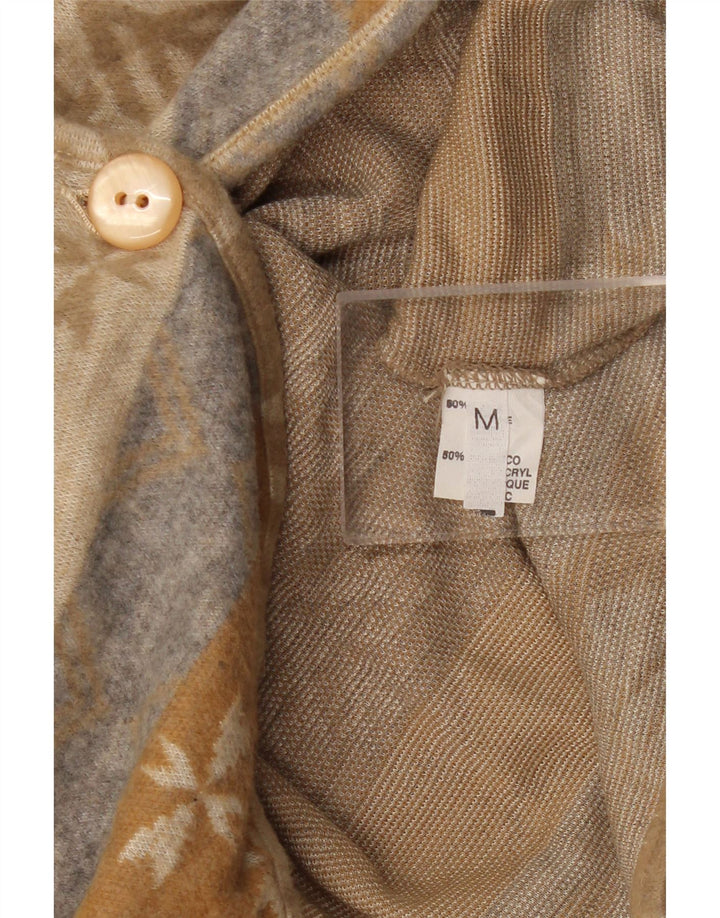 VINTAGE Femmes Crop Cardigan Pull UK 14 Moyen Beige Fair Isle