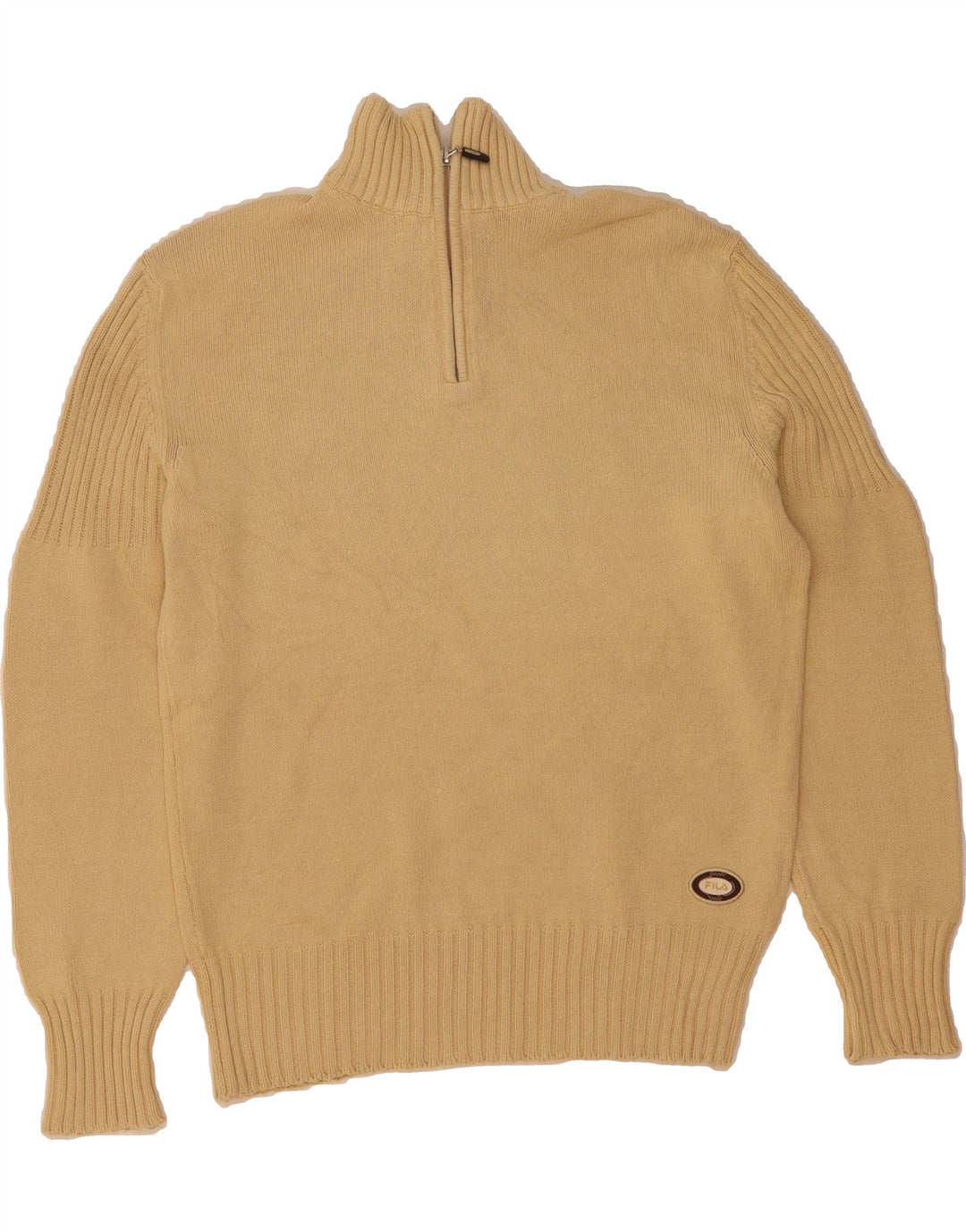 FILA Mens Zip Neck Jumper Sweater IT 46/48 Small Beige Cotton Vintage Fila and Second-Hand Fila from Messina Hembry 