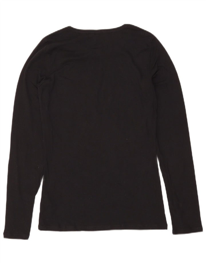 BENETTON Haut Femme Manches Longues UK 14 Large Noir Coton