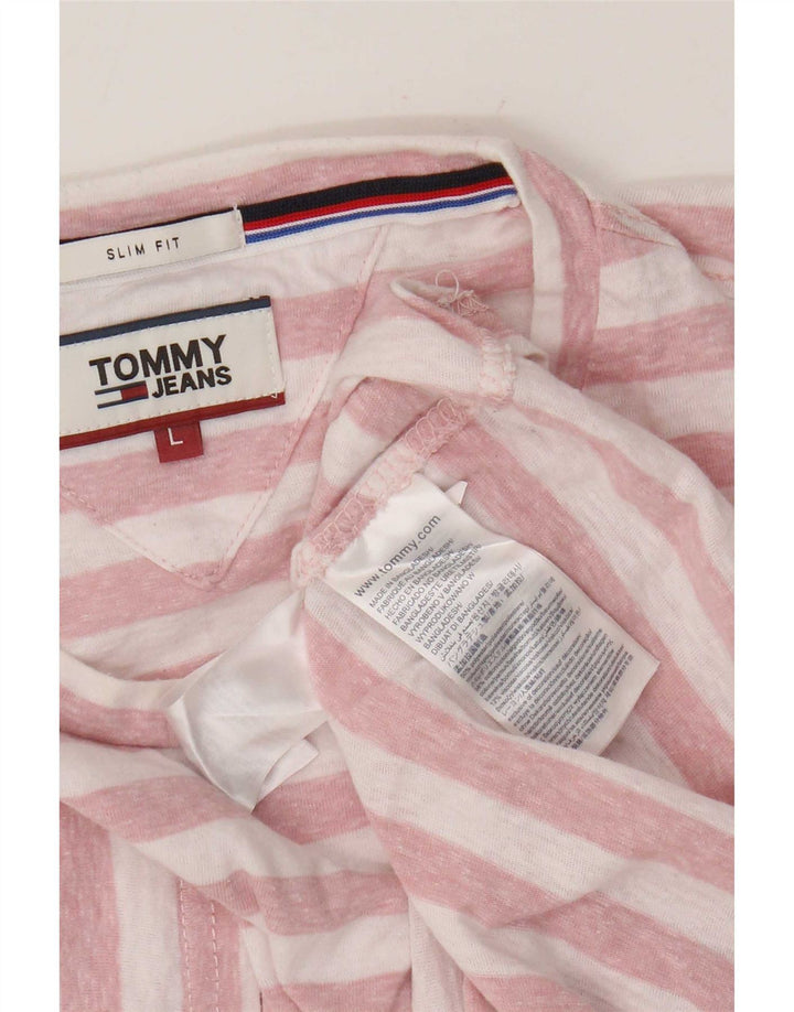 Tommy Hilfiger T-Shirt Homme Haut Large Rose Rayé Polyester