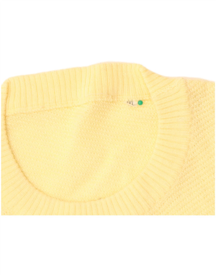 VINTAGE Femme Crew Neck Jumper Pull UK 14 Laine Jaune Moyen
