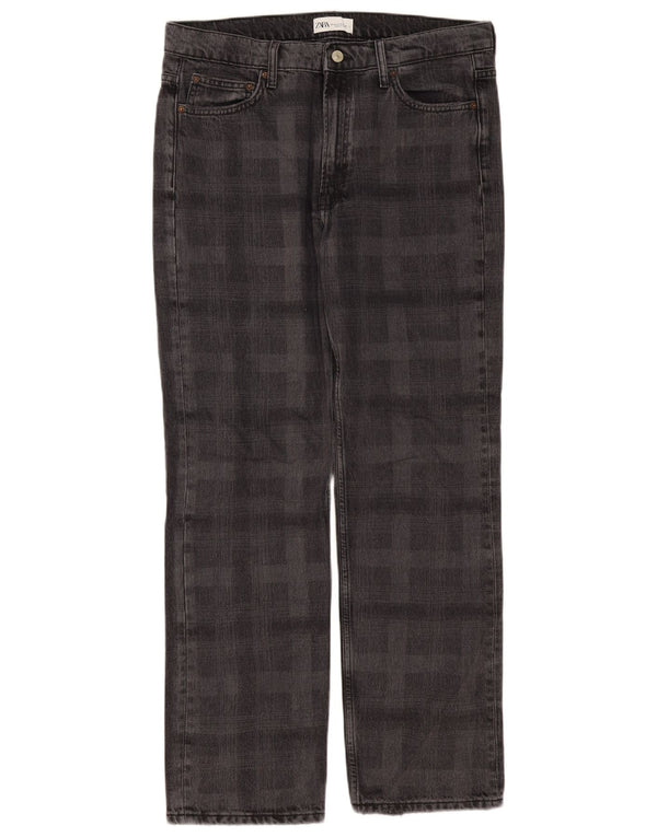 Zara Jean droit pour femme EU 42 Large W32 L31 Gris à carreaux en coton