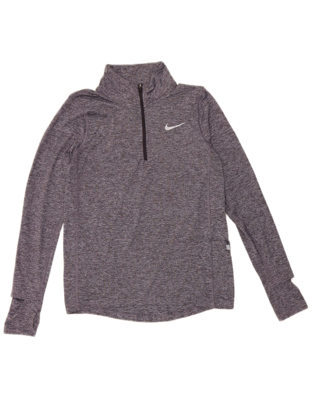 Nike Hommes Dri Fit Zip Neck Top Manches Longues XS Bleu Moucheté Polyester