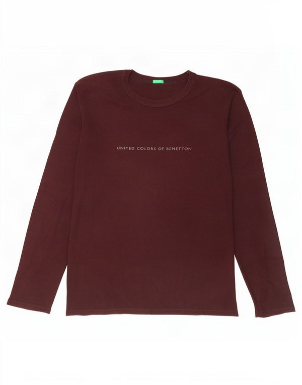 Benetton Haut graphique à manches longues pour femme UK 18 XL Marron Coton