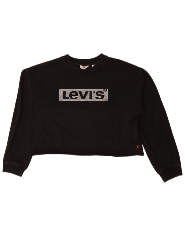 Levi's Haut court graphique surdimensionné à manches longues pour femme UK 10 Small Noir