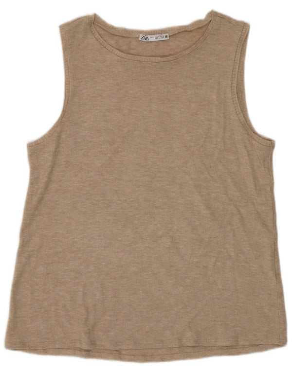 Zara Femme Débardeur UK 10 Petit Beige Moucheté