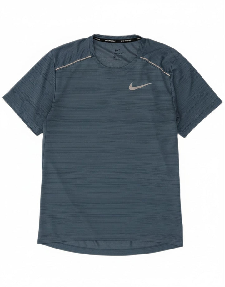 Nike Hommes Dri Fit T-Shirt Haut Petit Bleu Rayé Polyester