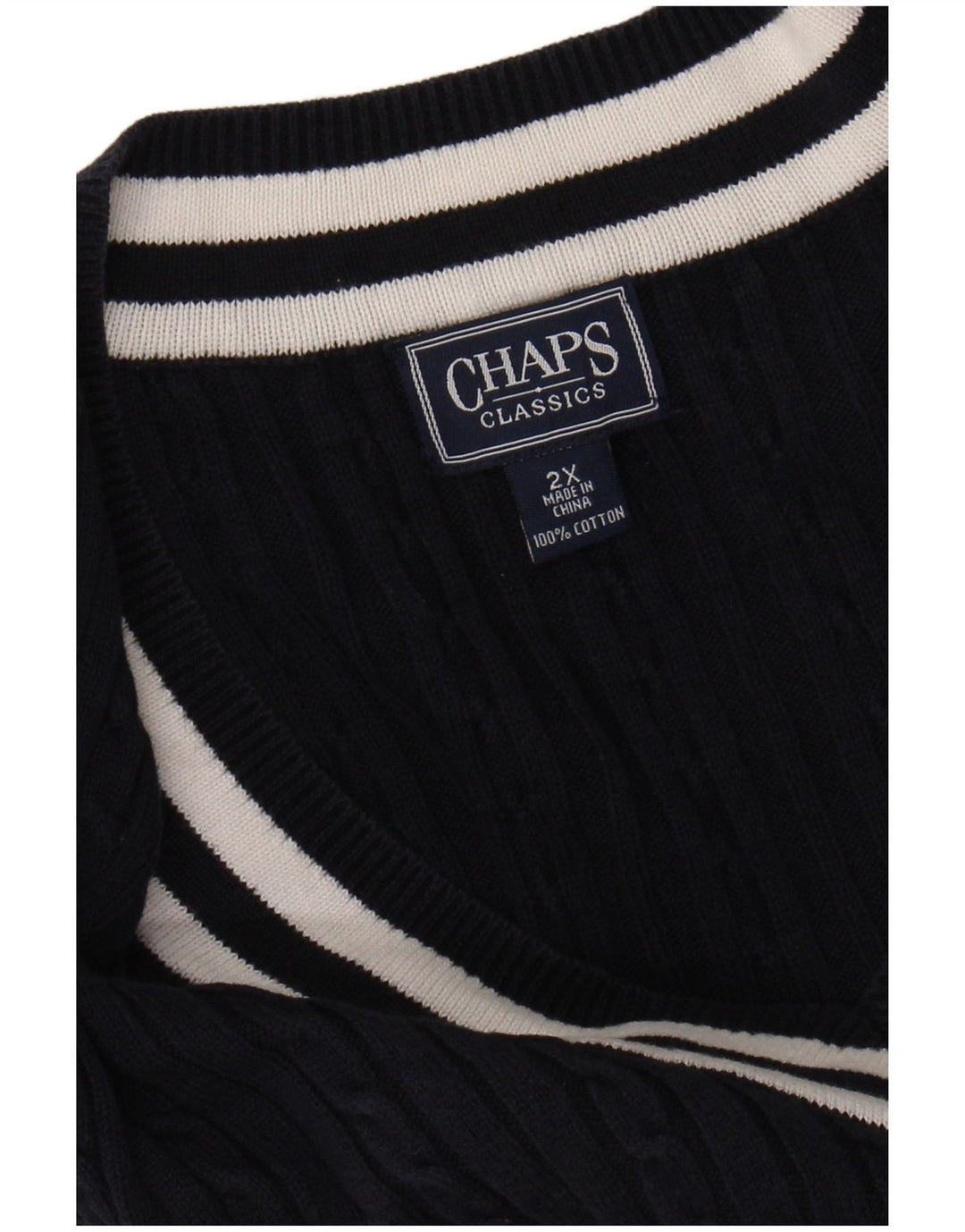 CHAPS Pull Femme Manches 3/4 Col V UK 20 2XL Bleu Marine Coton
