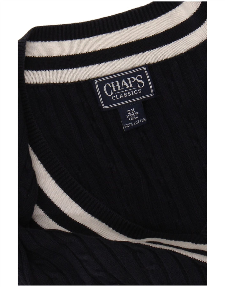 CHAPS Pull Femme Manches 3/4 Col V UK 20 2XL Bleu Marine Coton