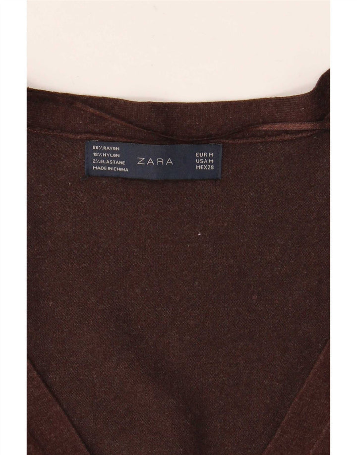 Zara Cardigan Femme Pull UK 12 Rayonne Marron Moyen