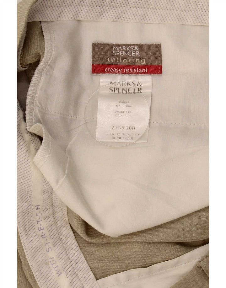 Marks & Spencer Pantalon de Costume Droit Homme W38 L26 Beige Polyester