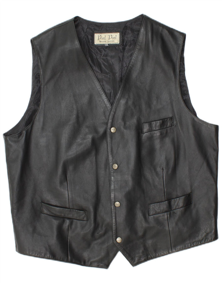 gilet en cuir homme vintage 2XL Cuir noir