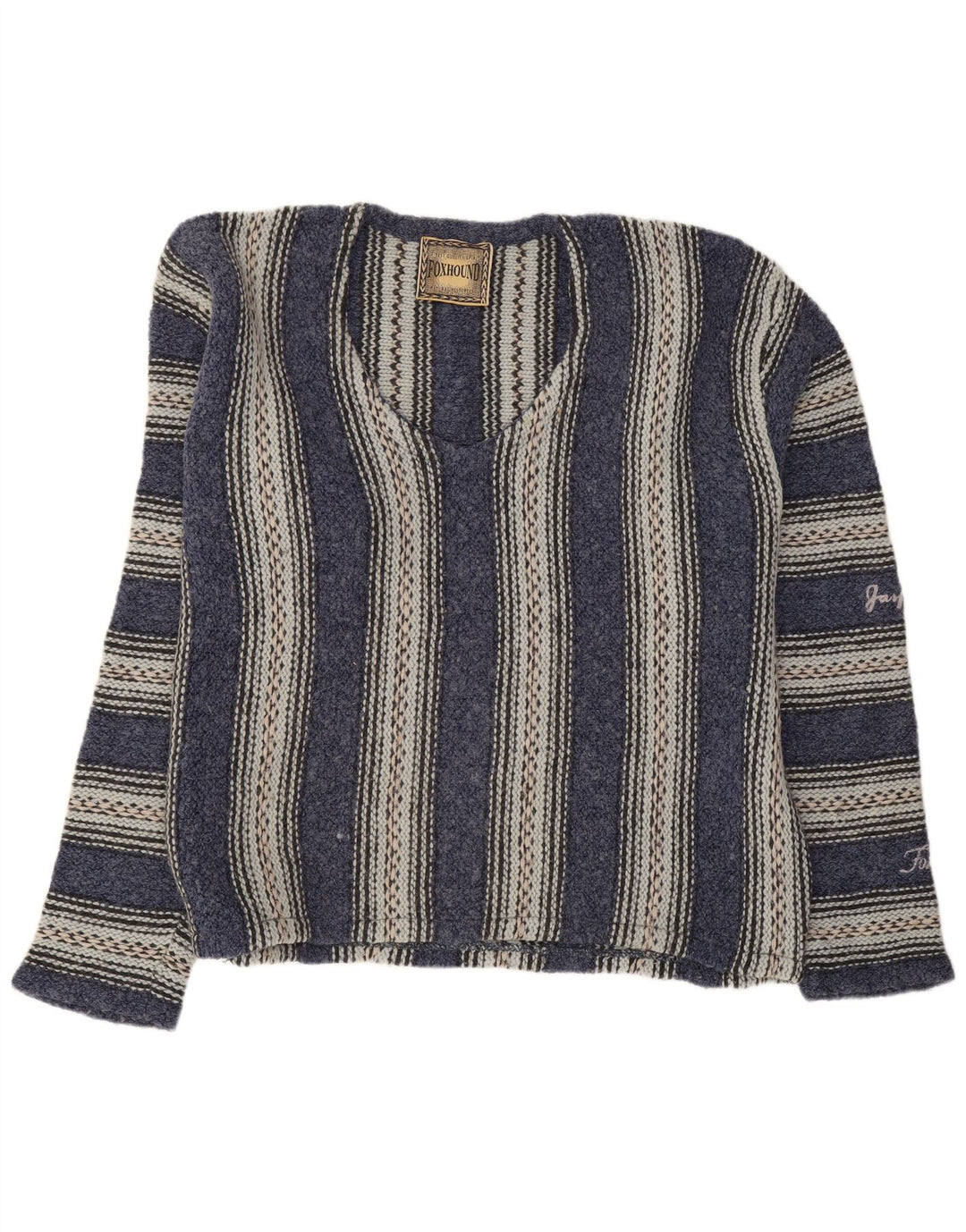 Foxhound Pull à col en V pour homme Motif rayures bleu marine