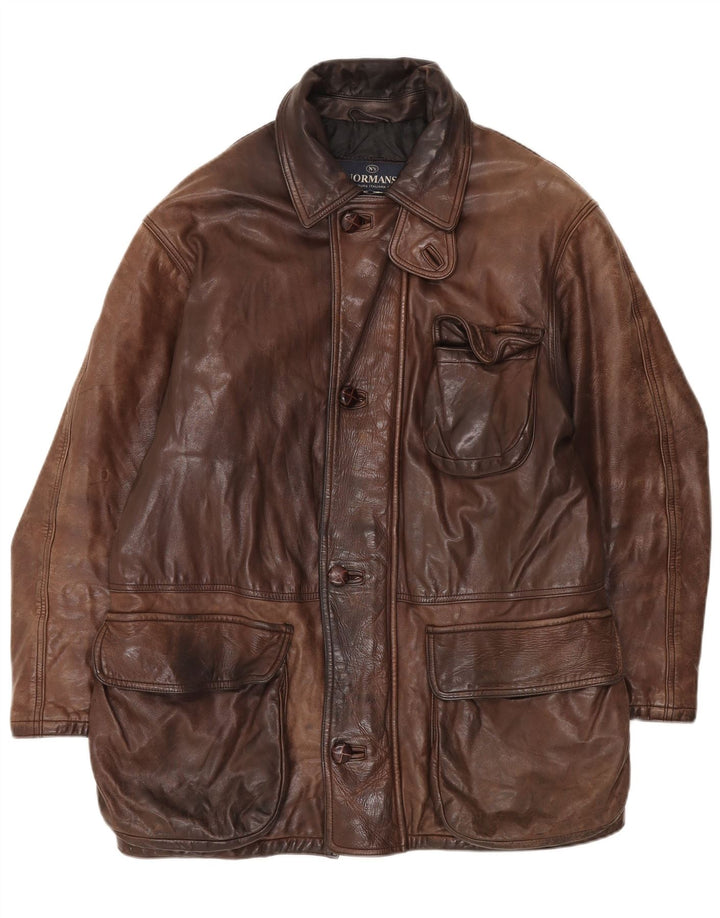 veste en cuir homme vintage IT 50 Grand cuir marron