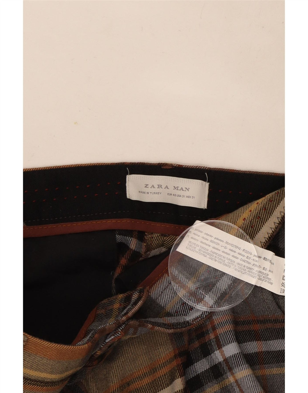 Zara Pantalon Chino Slim Homme EU 40 Medium W31 L33 Plaid Multicolore