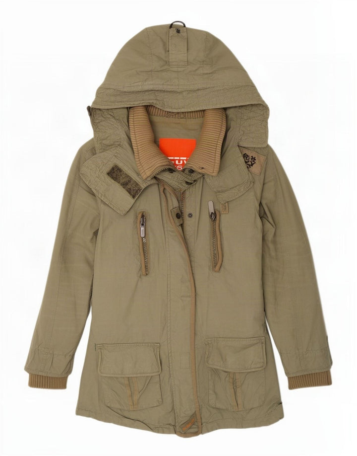 Superdry Parka à capuche pour femme UK 12 en coton kaki moyen