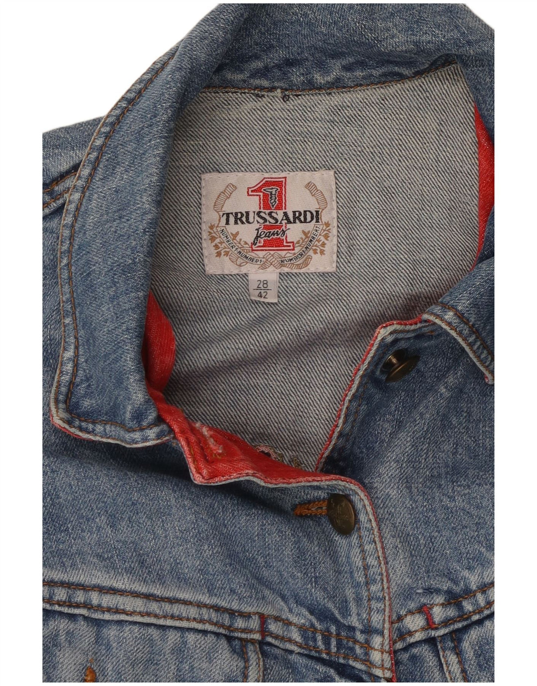 TRUSSARDI Veste Boléro en Jean à Manches Courtes pour Femme IT 42 Bleu Moyen Coton