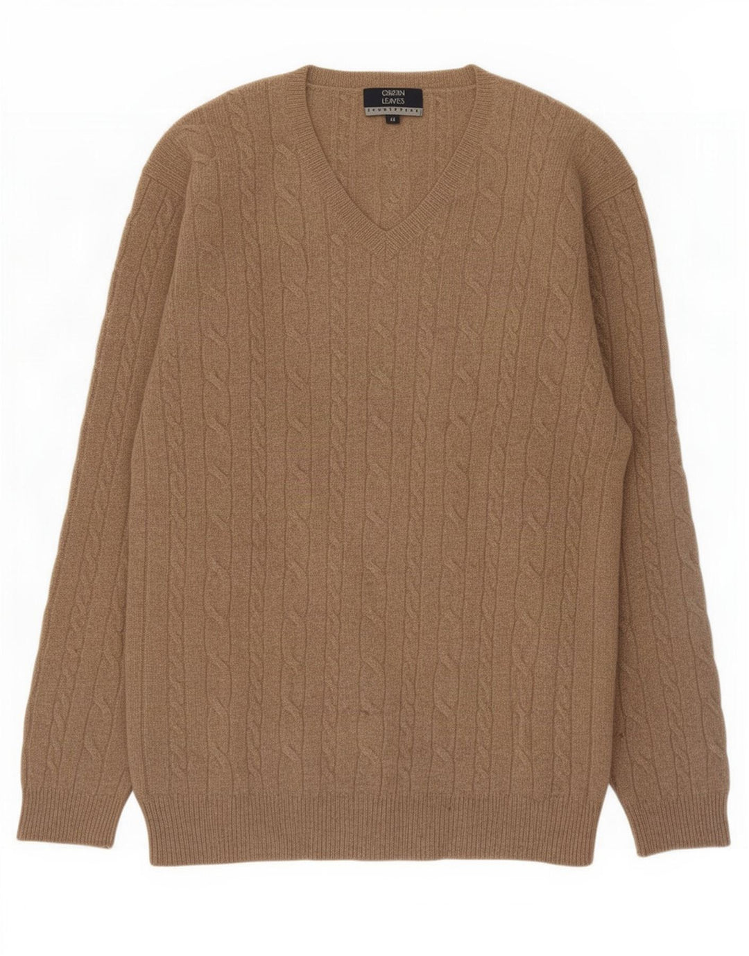 Green Leaves Pull Col V Homme Laine Beige Moyen