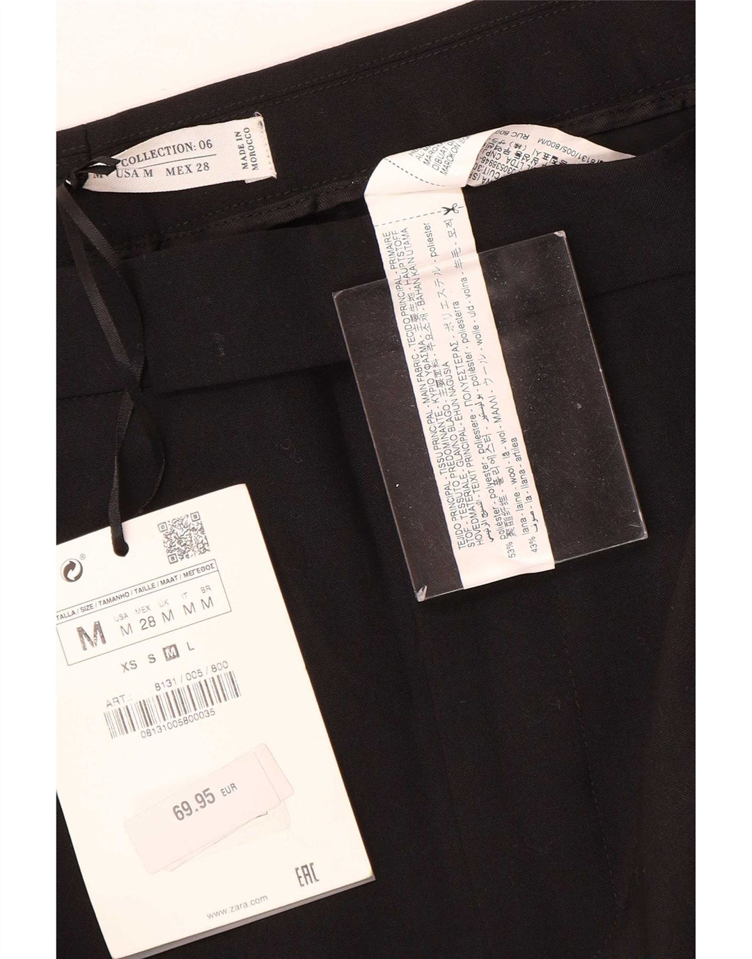 Zara Pantalon décontracté à jambe large pour femme Medium W28 L35 Noir Polyester