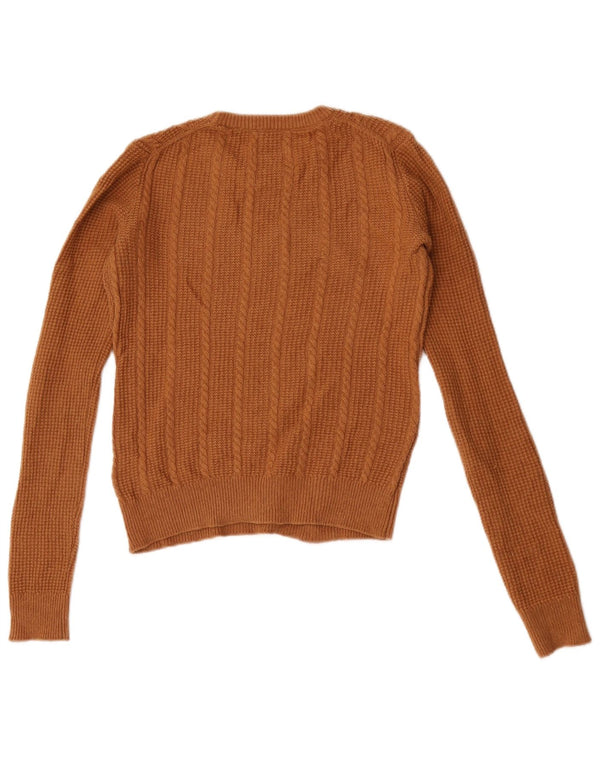 Jack Wills Pull court à col rond pour femme UK 8 Petite laine marron
