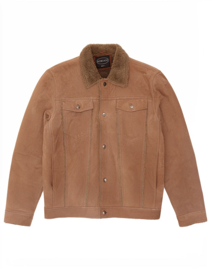 Borsani Veste en cuir Sherpa pour homme UK 40 Grand cuir marron