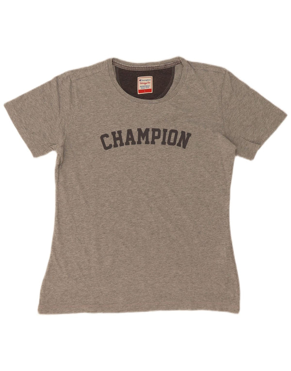 Champion Womens Heritage Fit Graphic T-Shirt Top UK 14 Large Gris Moucheté