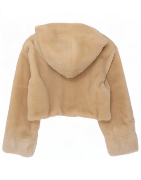 vintage Femmes Surdimensionné Capuche Fausse Fourrure Veste UK 20 2XL Beige Acrylique