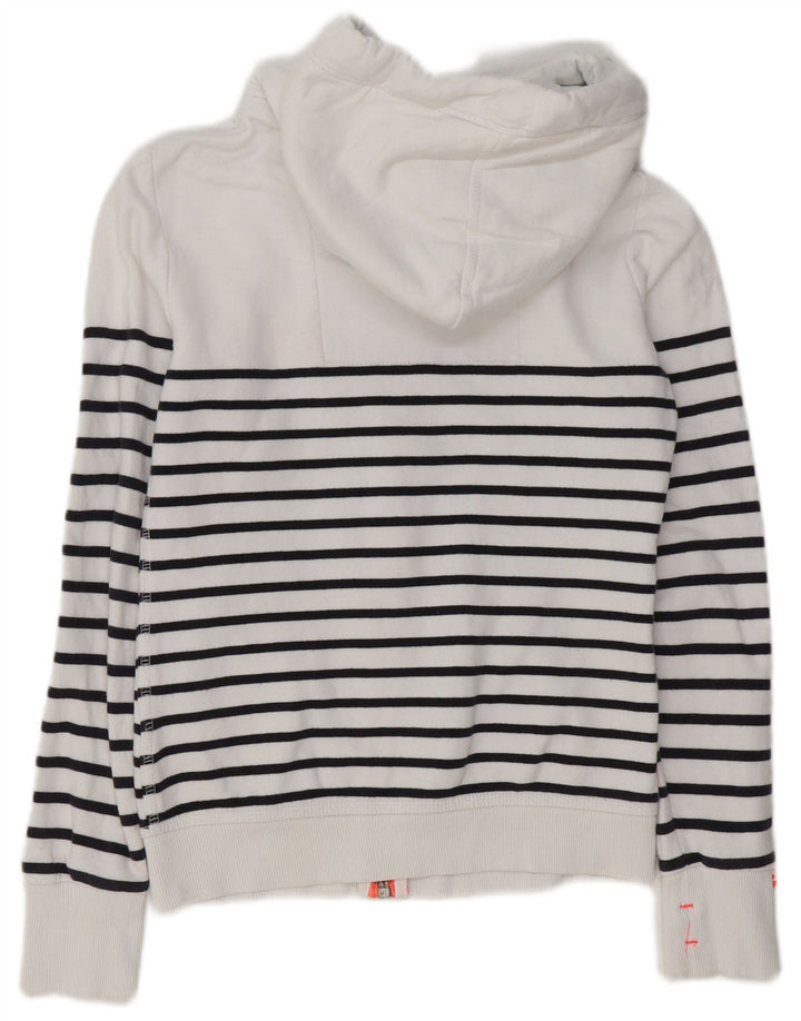 SUPERDRY Pull à capuche zippé pour femme UK 6 XS Coton rayé blanc