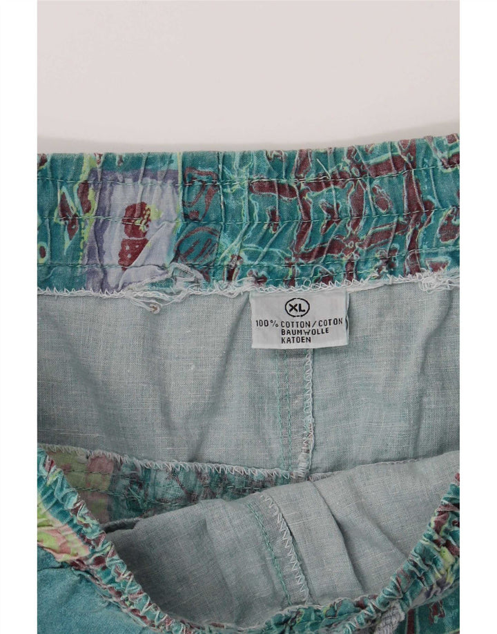 vintage Mens Graphic Casual Shorts XL W32 Vert Patchwork Coton