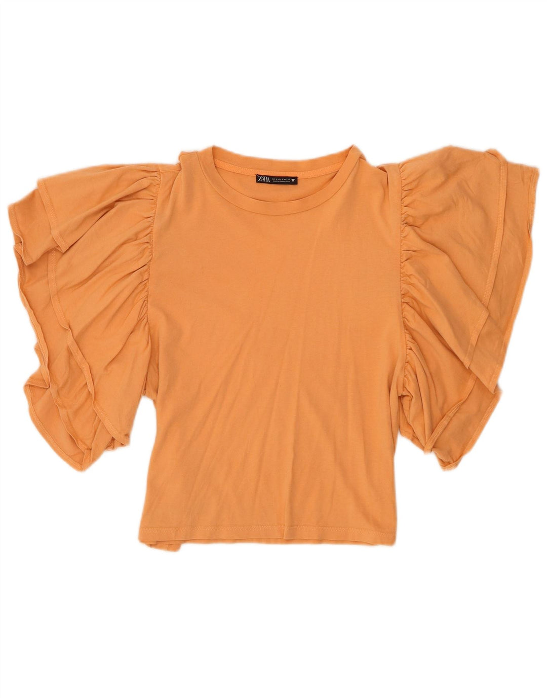 Zara Womens Crop Batwing Blouse Top UK 10 Petit Orange Coton