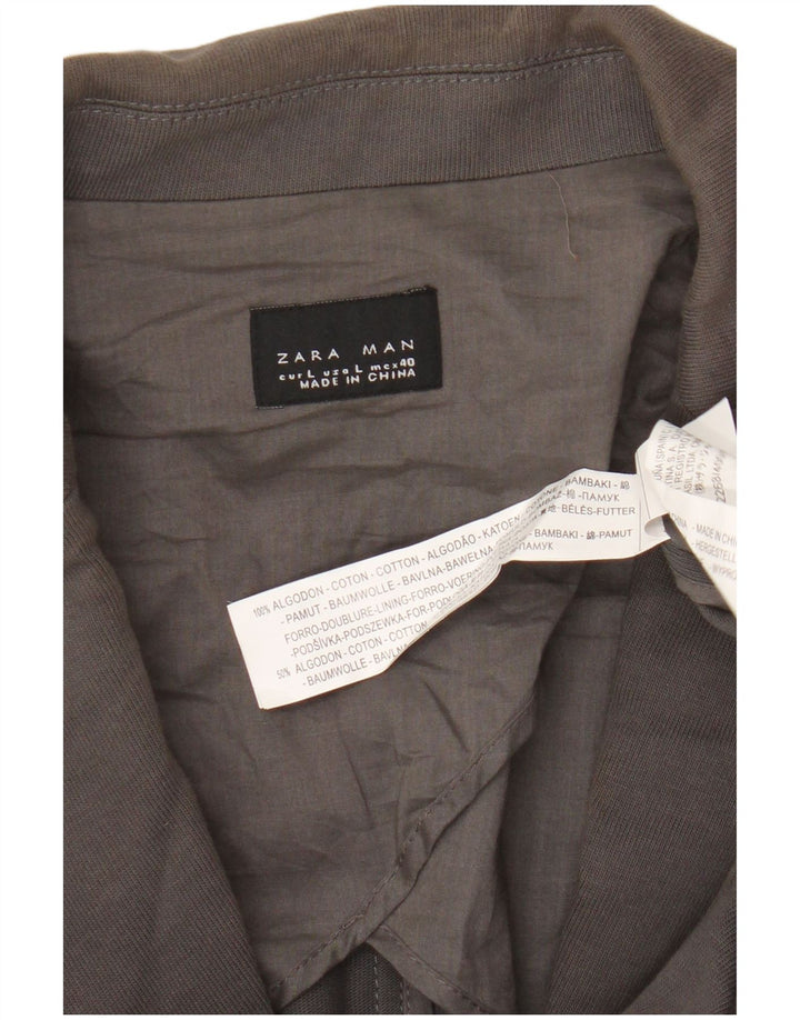 Zara Mens Knit 2 Button Blazer Jacket UK 40 Large Gris Coton