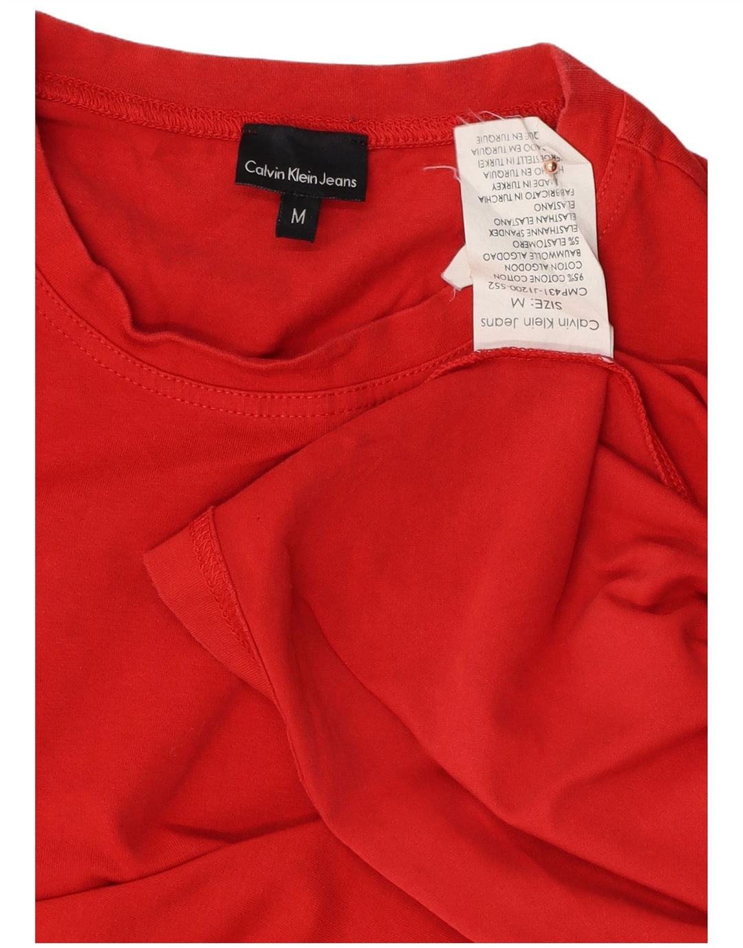 CALVIN KLEIN JEANS Haut Femme Manches Longues UK 14 Coton Rouge Moyen