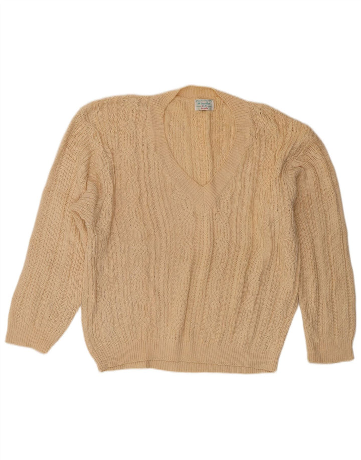 Benetton Pull Col V Femme IT 48 XL Beige Coton