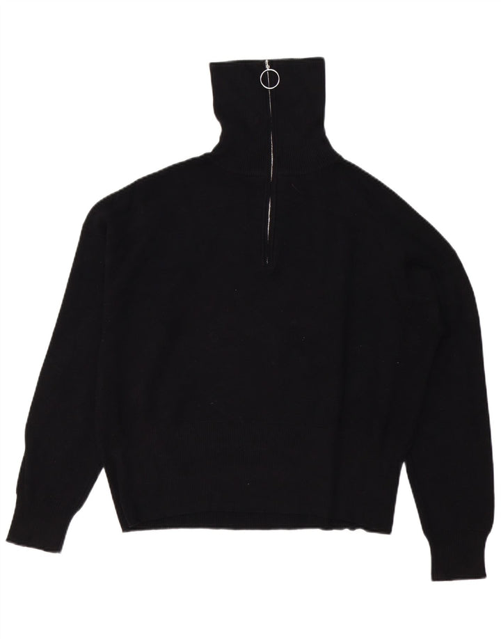 JACK WILLS Pull surdimensionné à col zippé pour femme UK 14 Large Noir