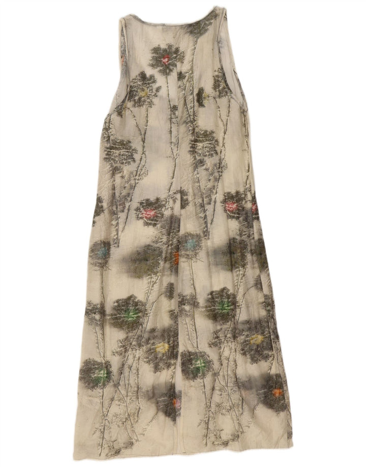 Zara Robe basique sans manches pour femme UK 12 en coton floral blanc cassé moyen
