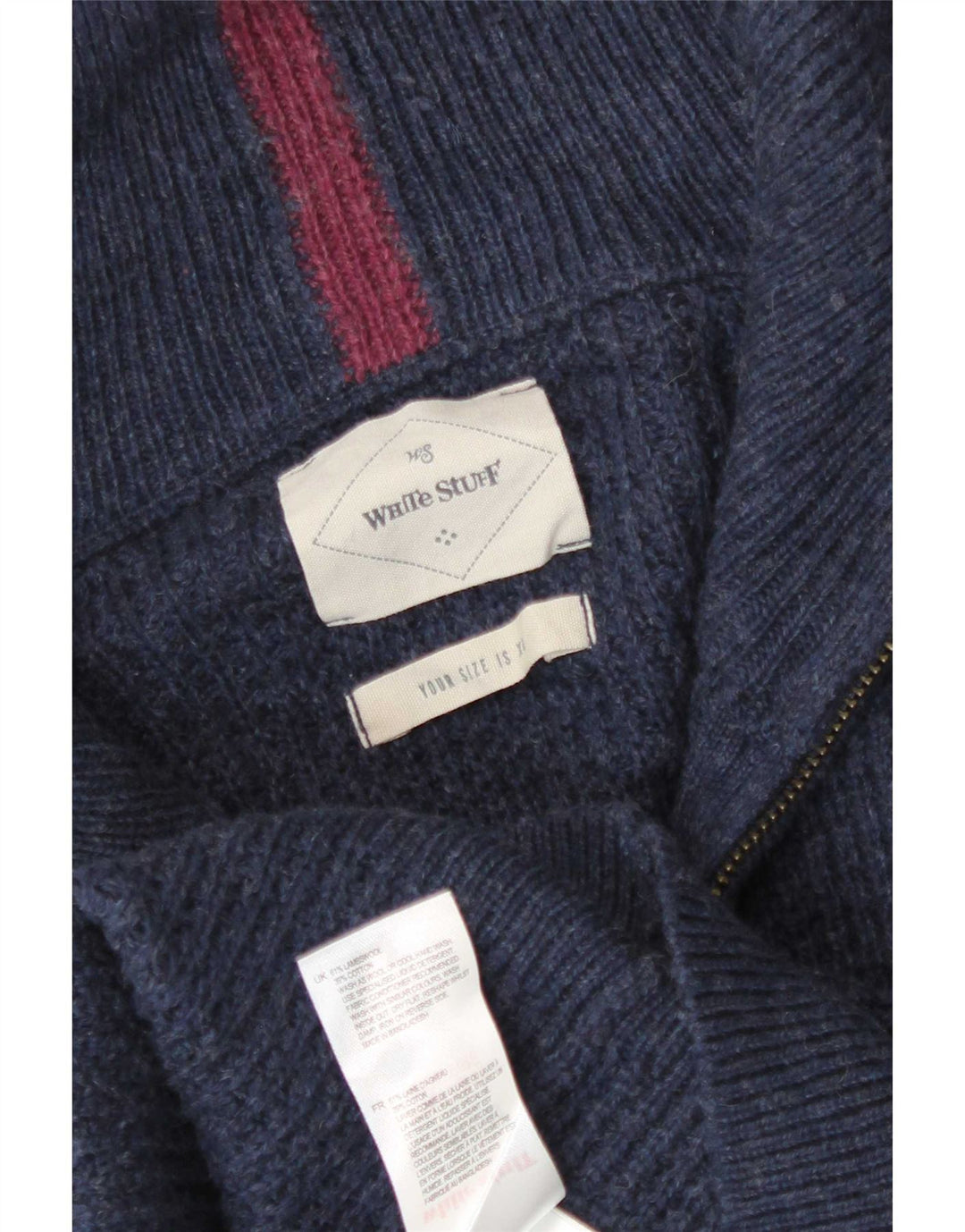 White Stuff Pull Col Zippé Homme XL Bleu Marine Laine d'Agneau
