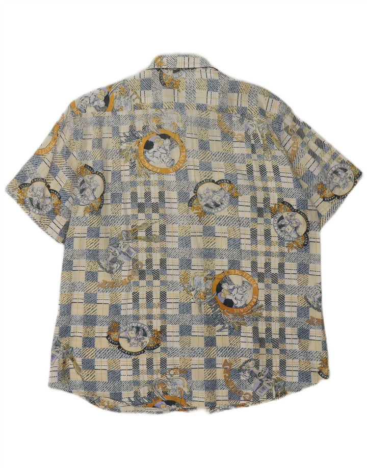 Chemise graphique vintage à manches courtes pour hommes, carreaux bleu moyen