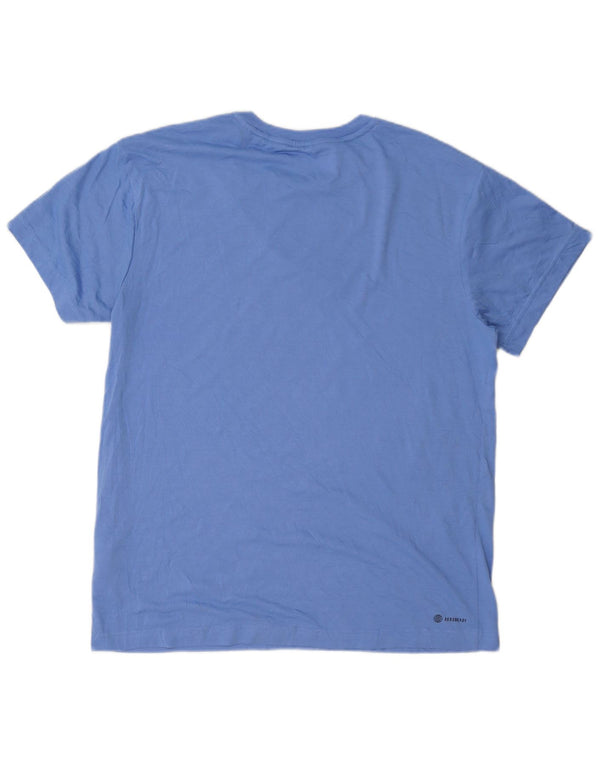 Adidas Femmes Aeroready Graphic T-Shirt Top UK 12/14 Bleu Moyen Polyester