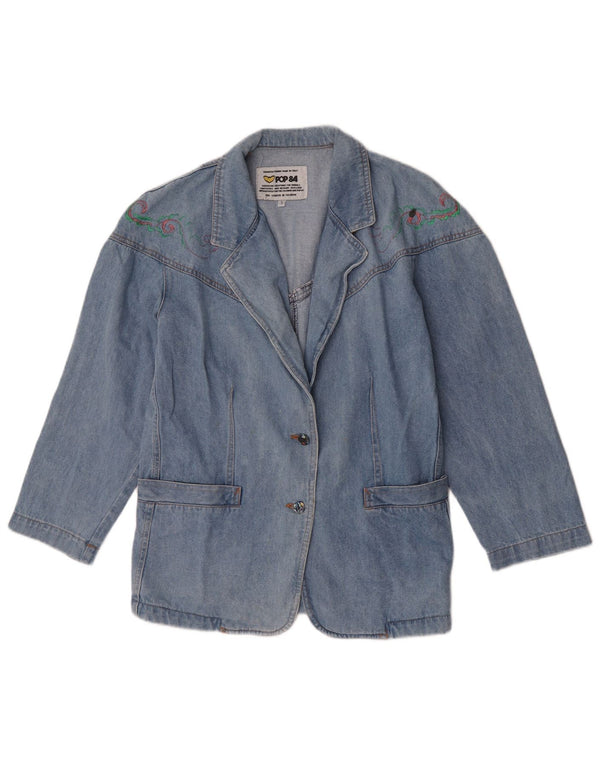POP 84 Veste blazer en jean à 2 boutons pour femme UK 10 Petit Bleu
