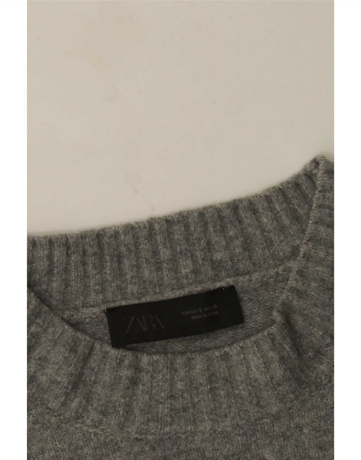 Zara Pull surdimensionné à col rond pour femme UK 10 Petit Gris
