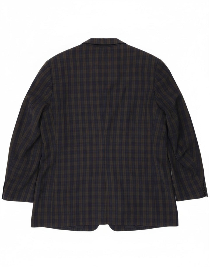 Burberrys Veste blazer à 2 boutons pour homme UK 46 3XL Bleu marine à carreaux en laine vierge