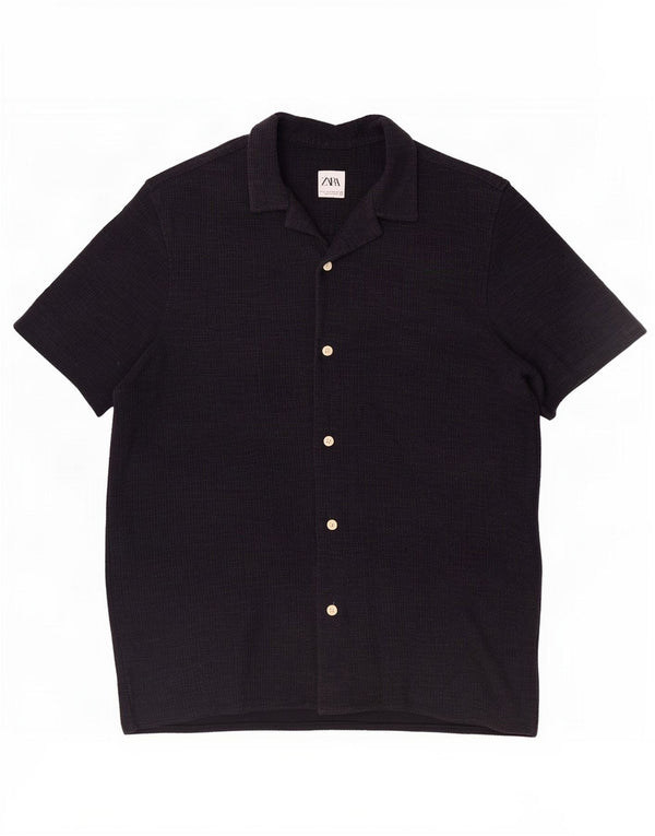 Zara Chemise À Manches Courtes Homme Large Bleu Marine Coton