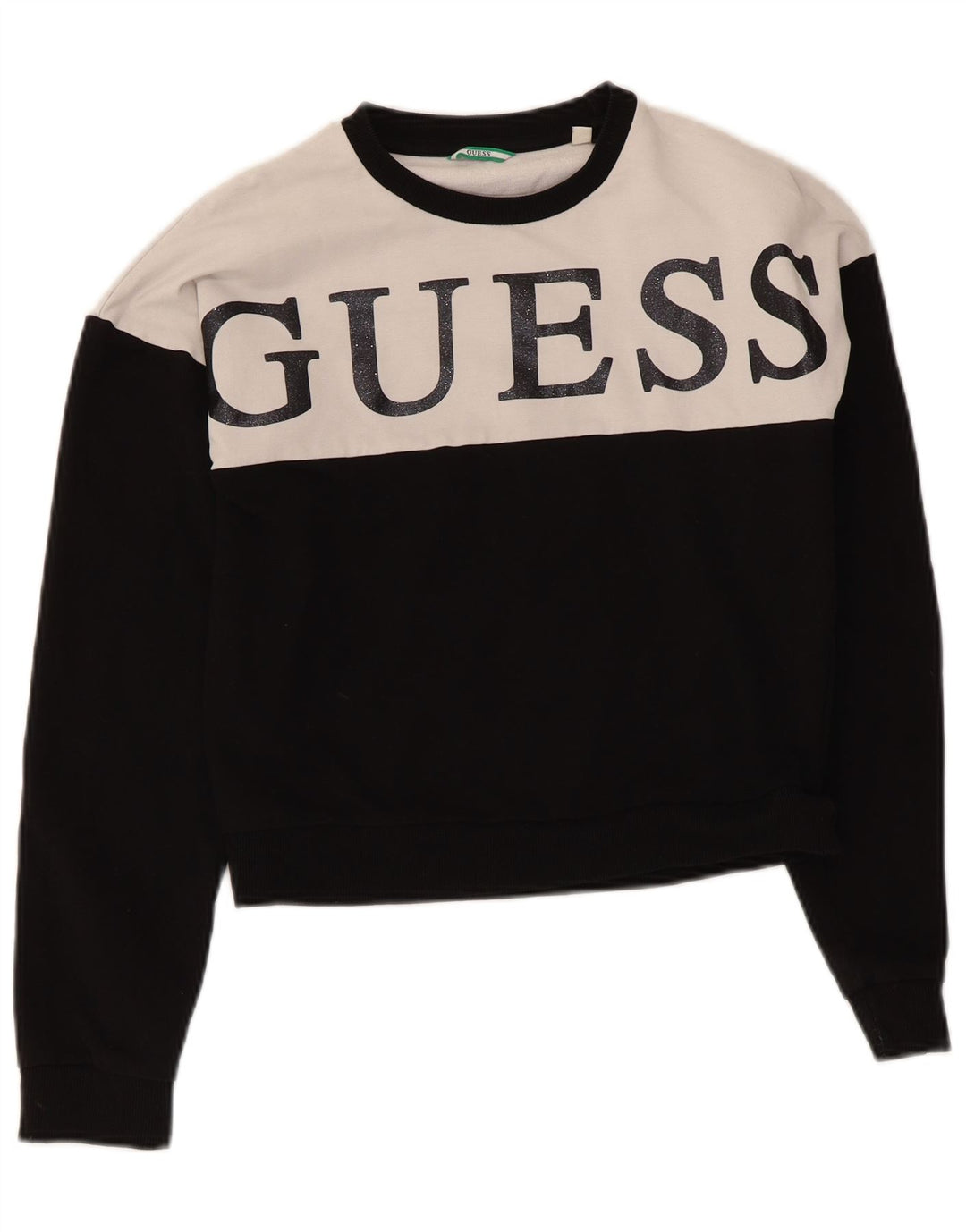 Guess Sweat-shirt court graphique pour femme UK 14 Noir moyen Colourblock