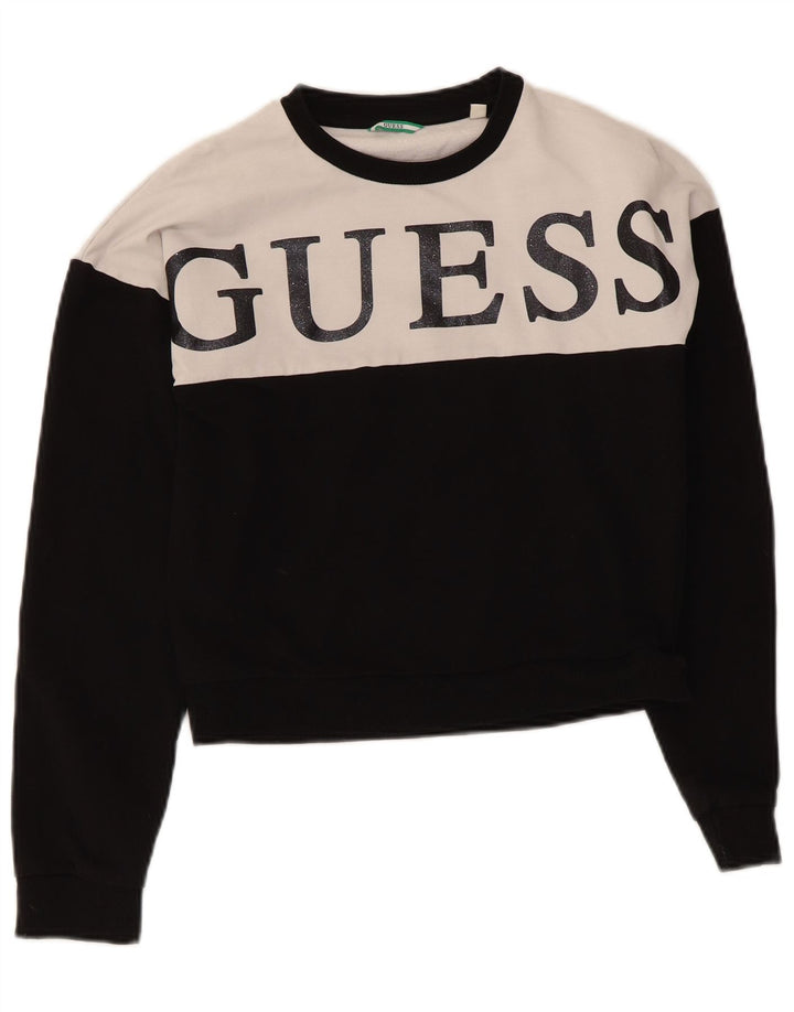 Guess Sweat-shirt court graphique pour femme UK 14 Noir moyen Colourblock