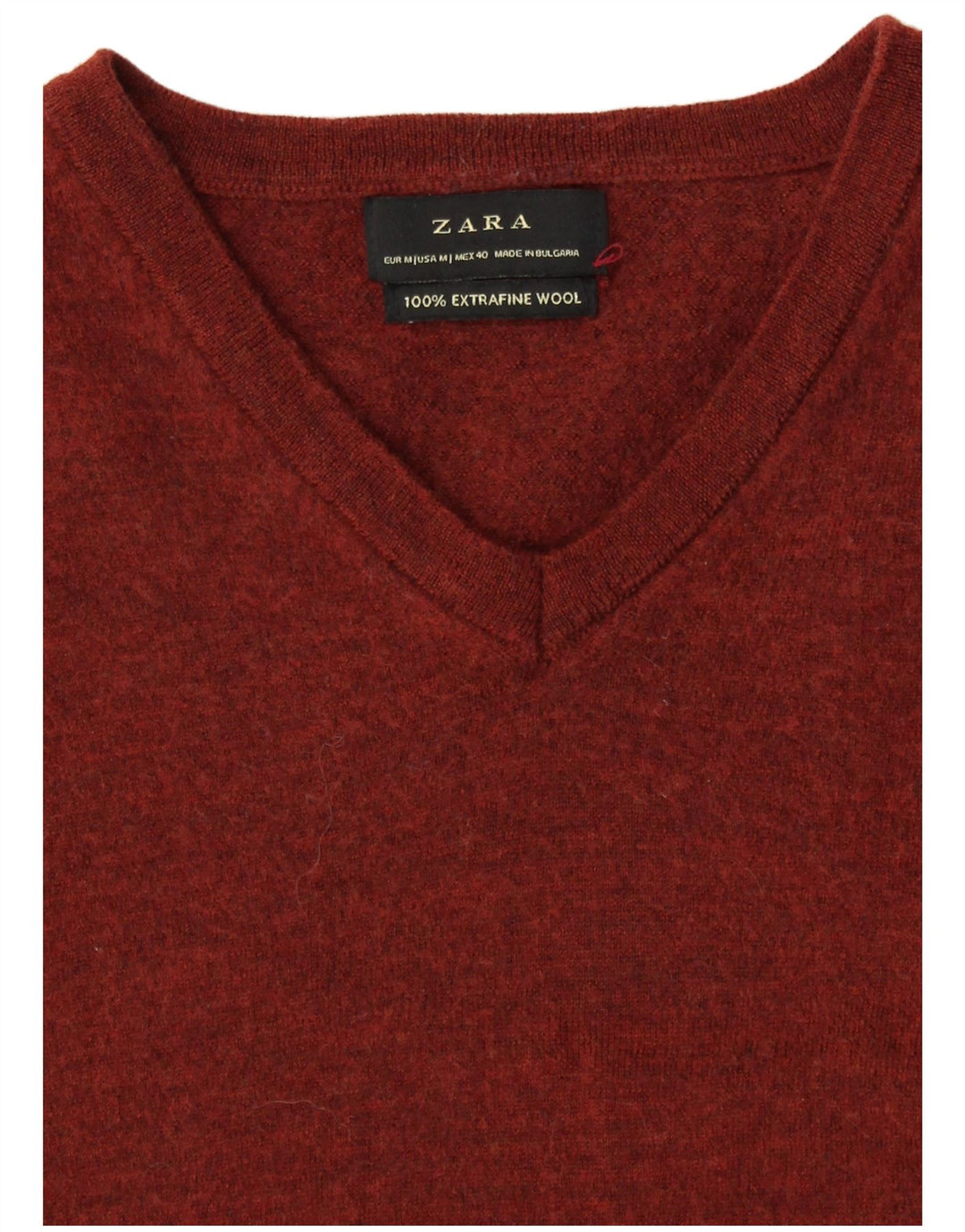 ZARA Pull court à col en V pour femme UK 12 Laine marron moyen